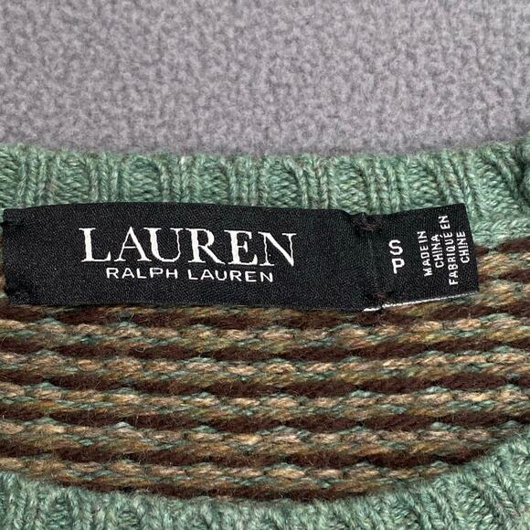 Ralph Lauren Faux Leather Trim Wool Blend Sweater Womens SP Green Old Money Prep - Picture 13 of 16